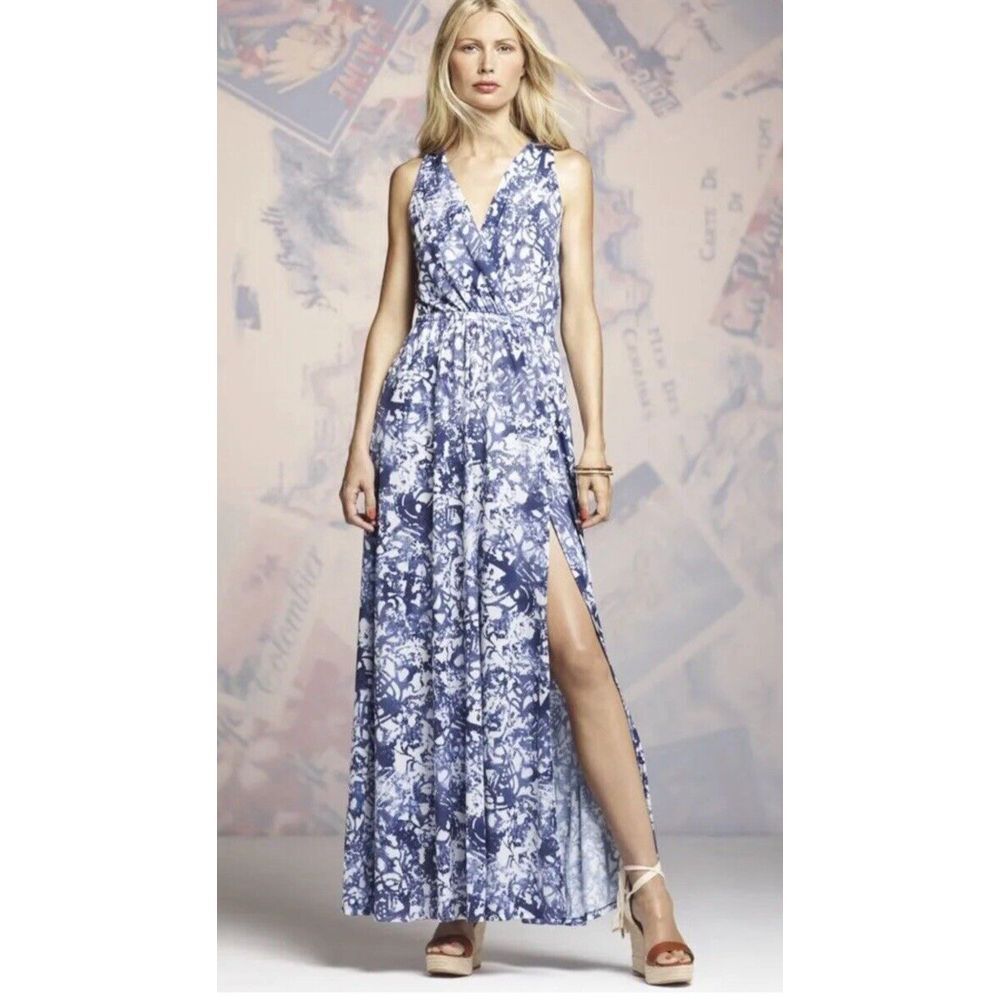 Peter Som Design Nation St. Barts Sleeveless Maxi Dress Blue White‎ Size M New